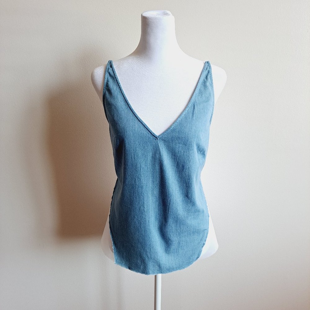NEW J Brand Denim Front Transparent Back Tank Top Shirt Size S